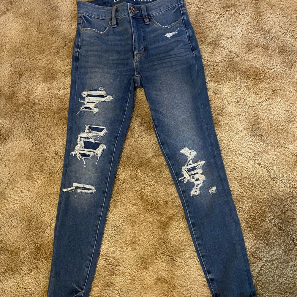 American Eagle Outfitters Ripped Blue Skinny Jeans